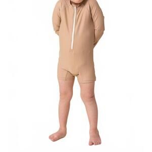 NEW ROCO SWIM boy's zip up rashguard in beige